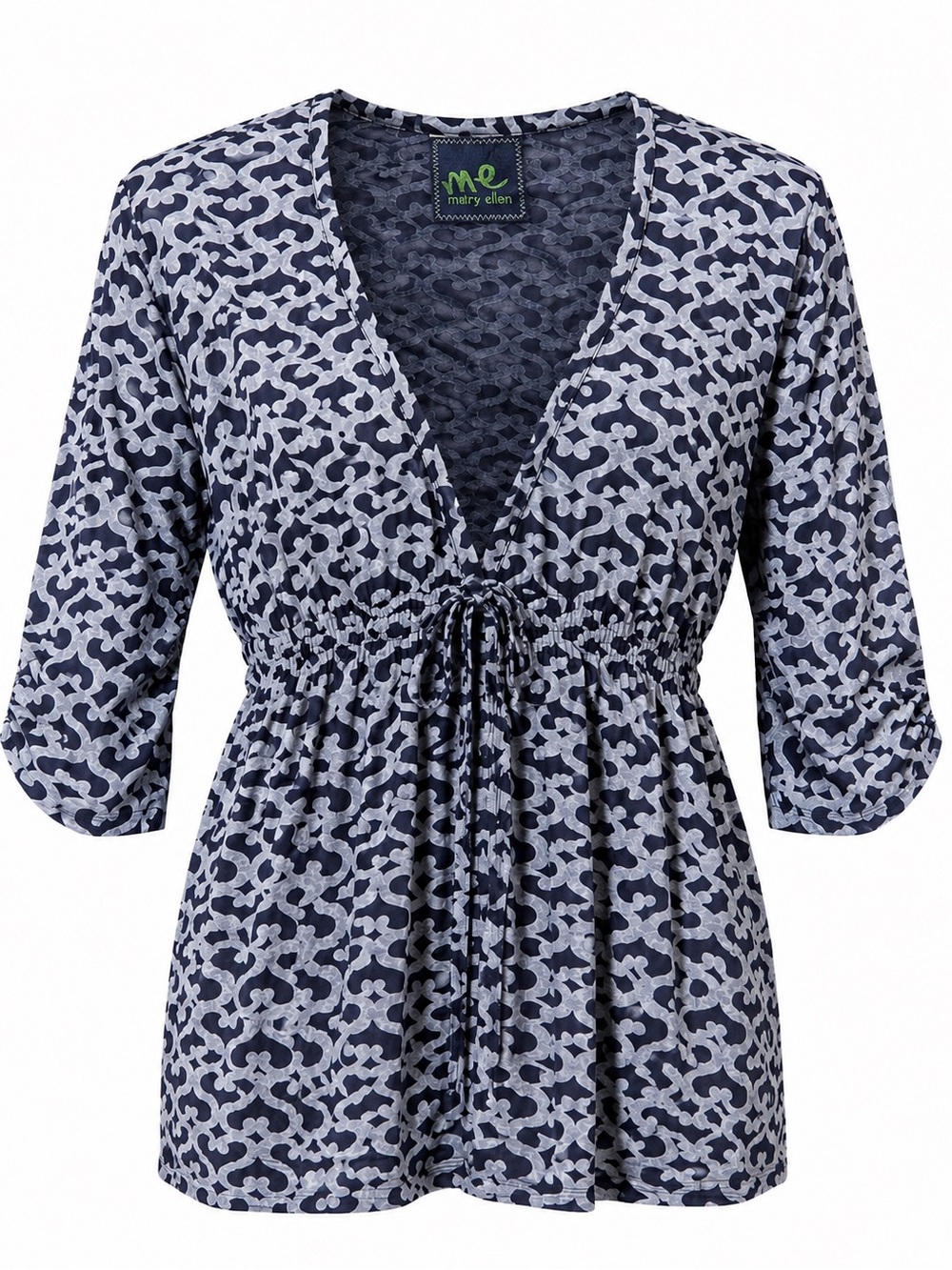 Fresh Produce Mary Ellen Blue 100% Cotton Tie Front Blouse Tunic XL / XXL